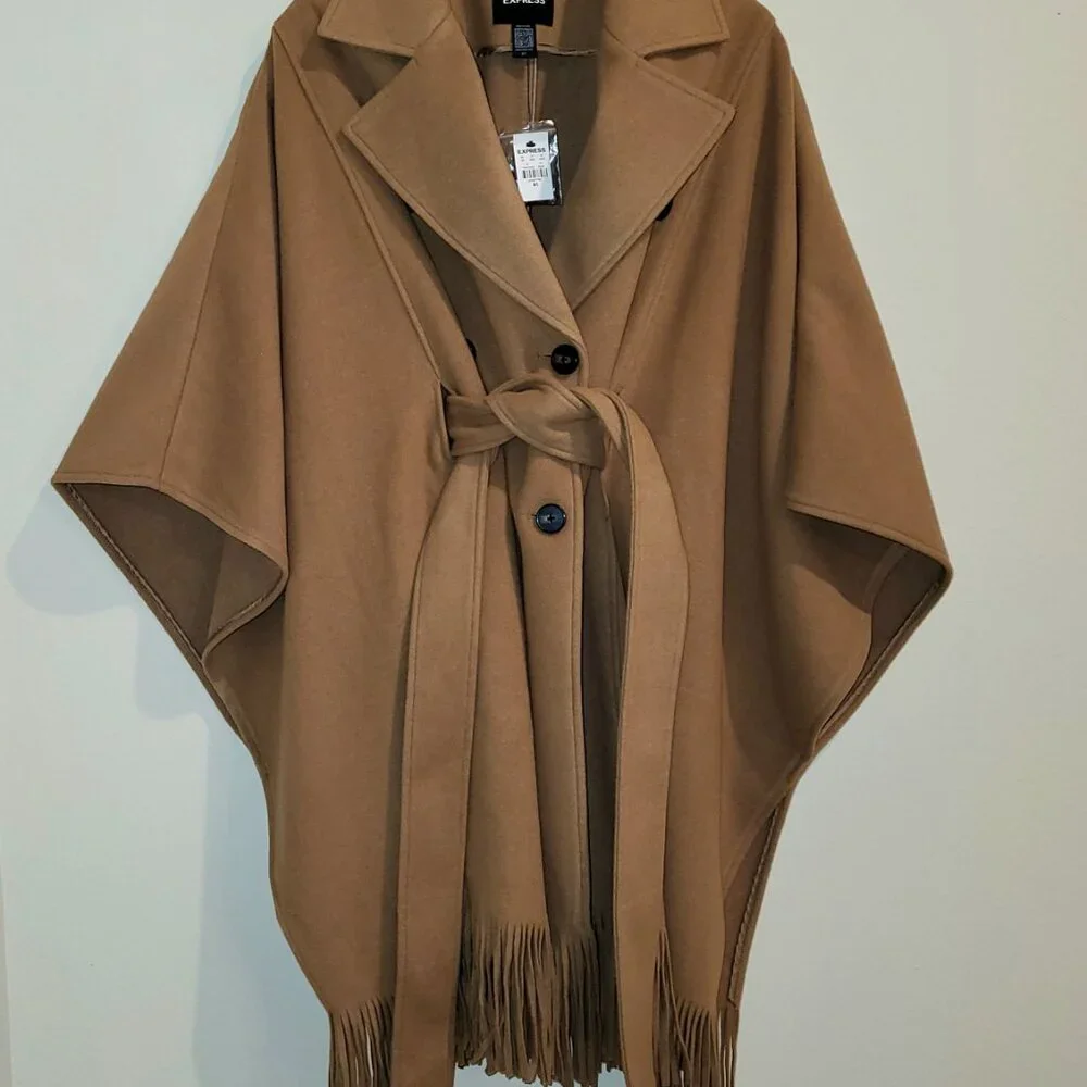 New Express wool poncho coat in BUTTERSCOTCH:M/L - Picture 6 of 10